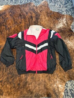 Vintage Turning Point Jacket Womens XL Pink Black Nylon Windbreaker 90s Lined